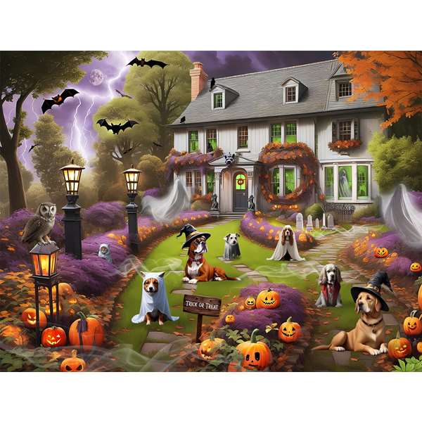 DOGS AT A HAUNTED HOUSE